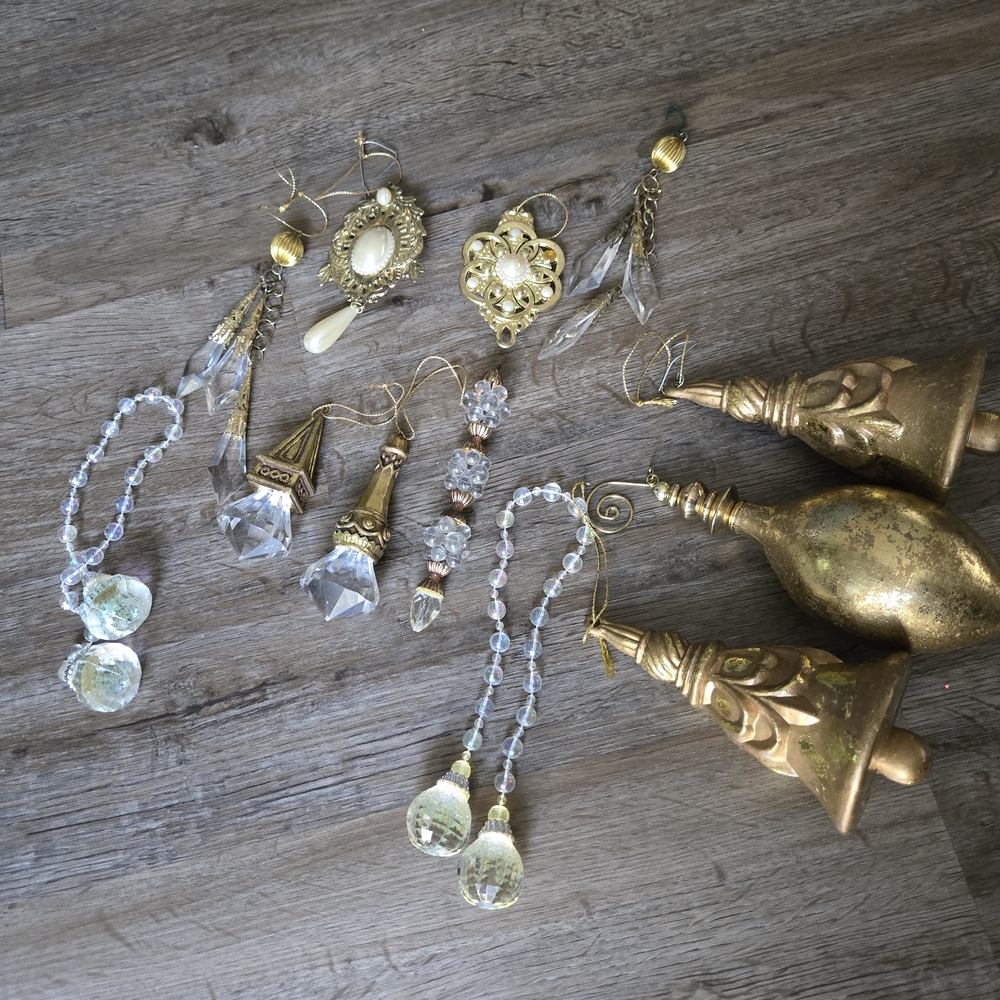 Assorted Gold & Clear Crystal Chandelier Prisms and Ornaments